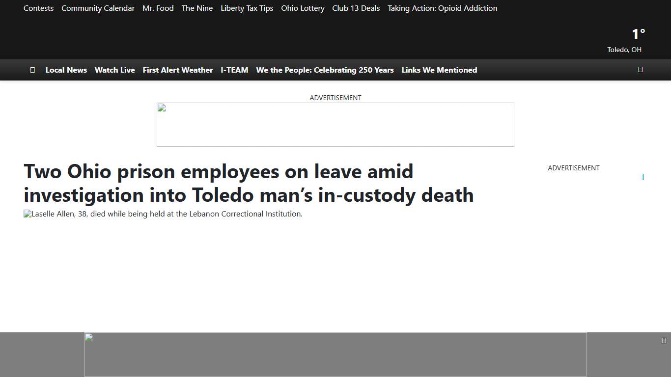 Two Ohio prison employees on leave amid investigation into Toledo man’s in-custody death